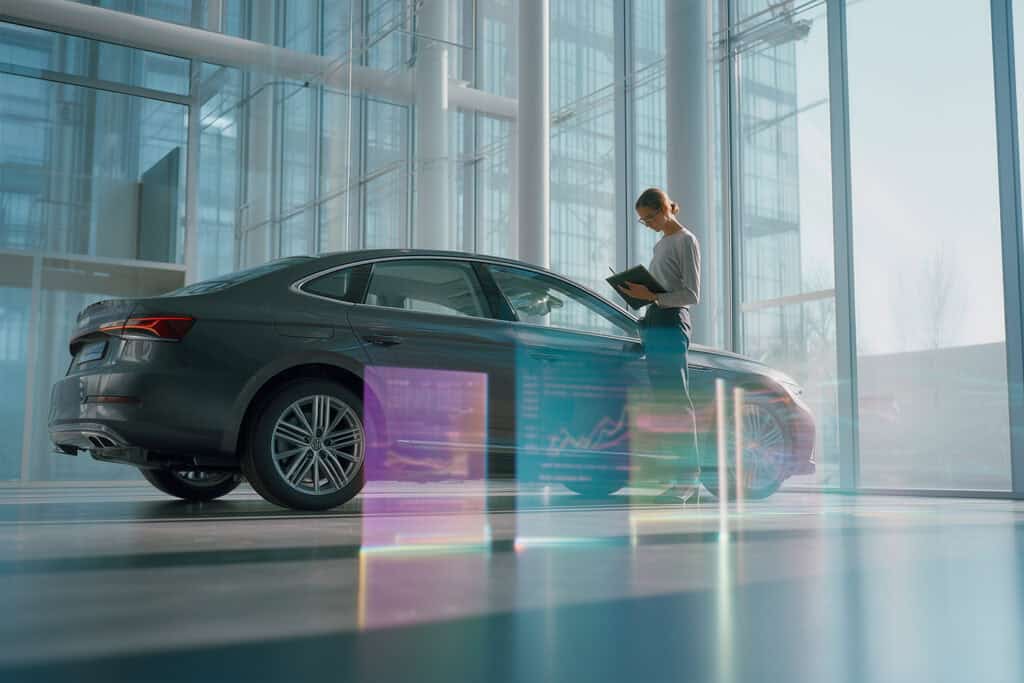 Hüsges consultant with laptop analyzes vehicle fleet digitally